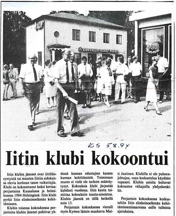 Kouvolan Sanomien lehtileike vuodelta 1984 Iitin Klubista.